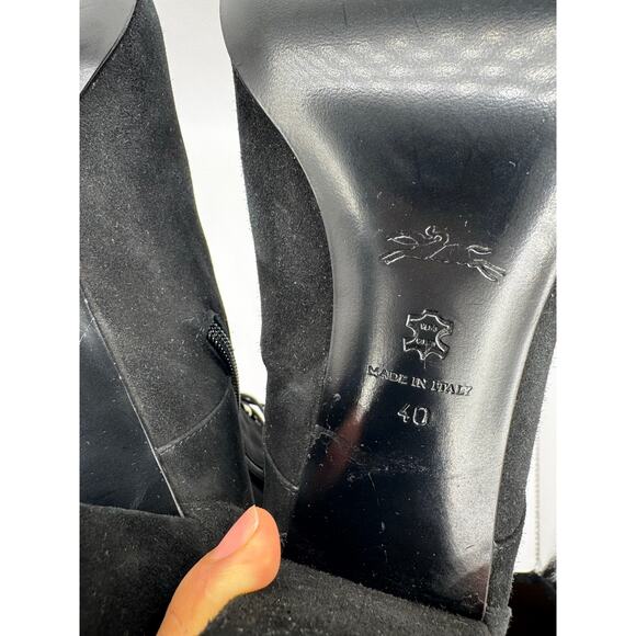 LONGCHAMP BLACK BLOCK HEEL LEATHER LACE-UP BOOT size FR 40/ US 9 - Picture 5 of 13